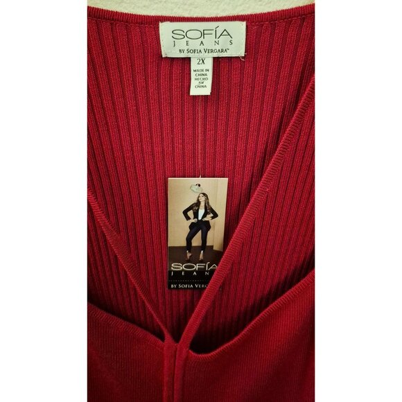 Sofia Jeans Red Knit Long Sleeve Stretchy Maxi Dress Halter Ties 2X NWT - Picture 8 of 10